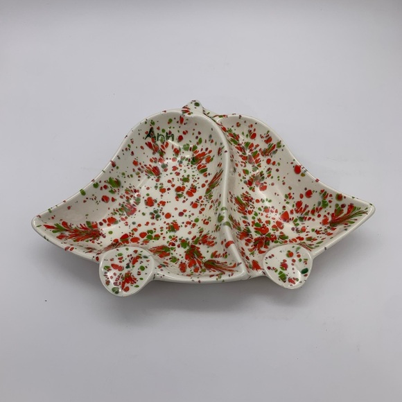 Vintage Spatter White Handmade Ceramic Christmas Bells Candy Nut Or Trinket Dish - Picture 14 of 14